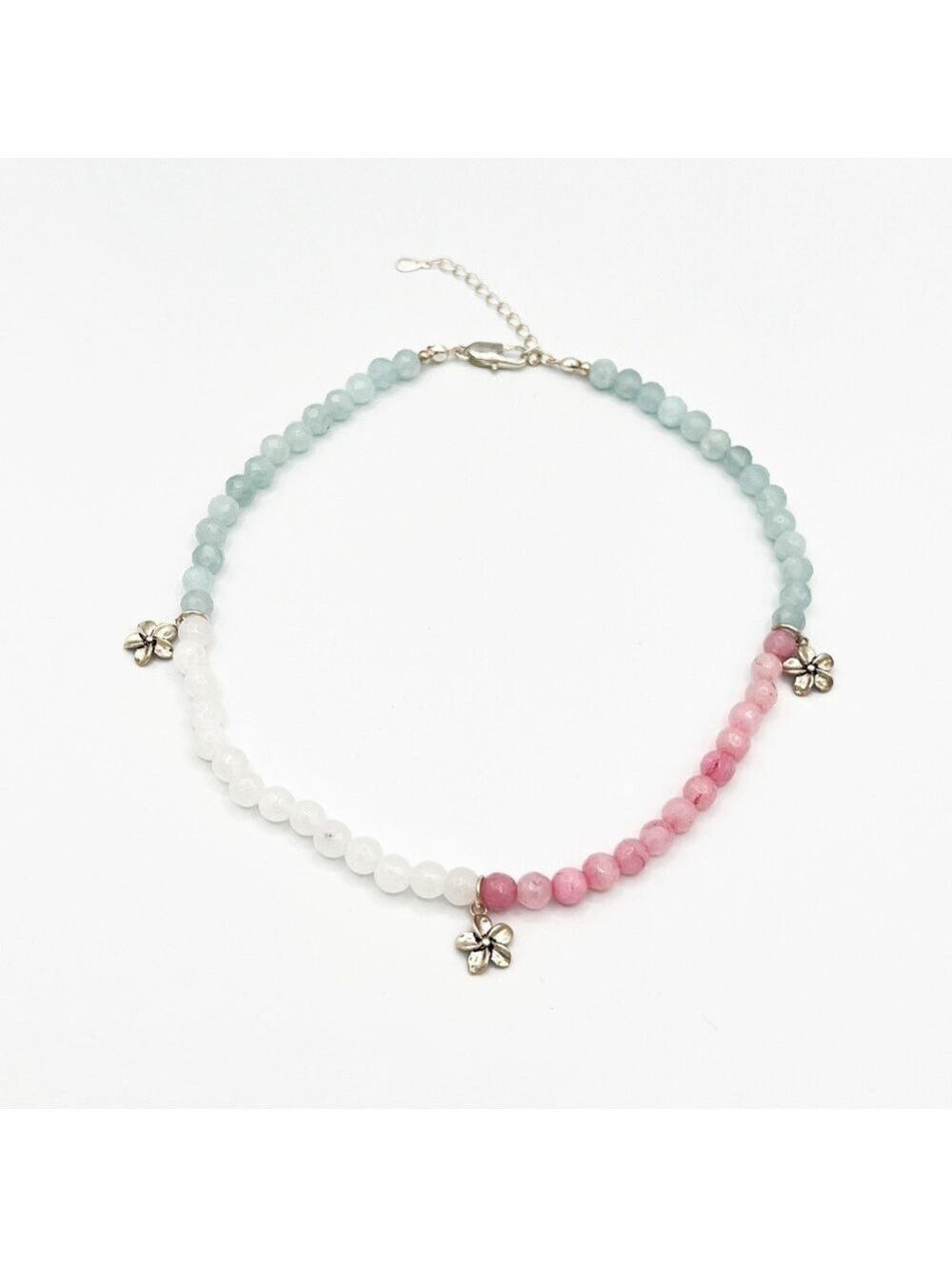 Silver cherry blossom beaded necklace